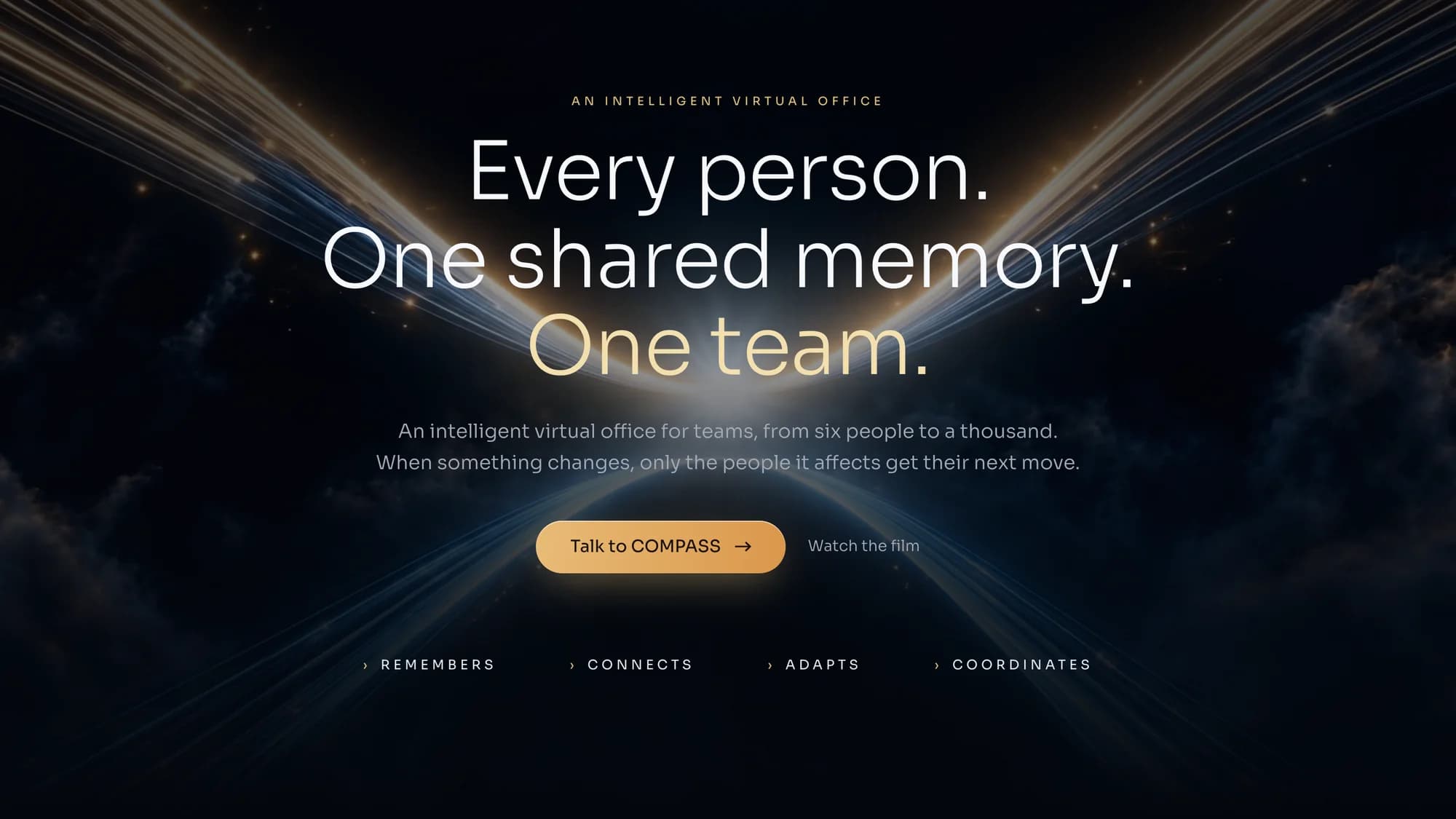 The Compass home page: Every person. One shared memory. One team.