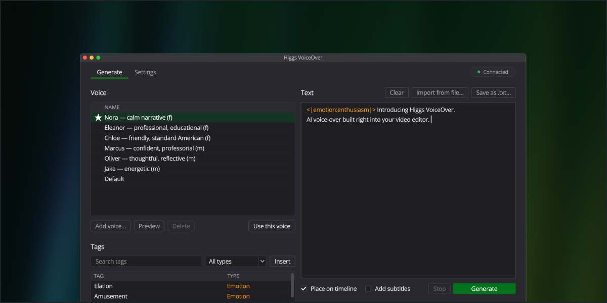 Introducing Higgs VoiceOver: AI voice-over in your editor